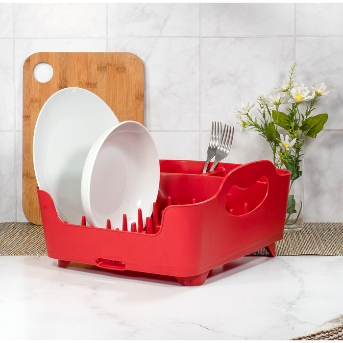 Red Co. Kitchen Countertop Plastic Dish and Cutlery Drying Rack with Drainage 14.5" x 13" x 6"