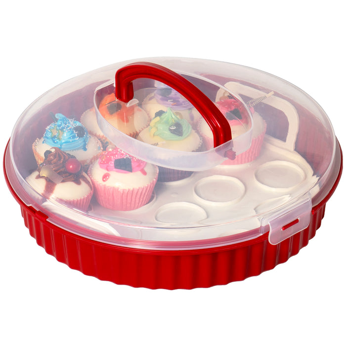 Pie Carrier Cake Storage Clear Container with Red Lid | 10.5 Large Round  Plastic Cupcake Cheesecake Muffin Flan Cookie Tortilla Holder Storage