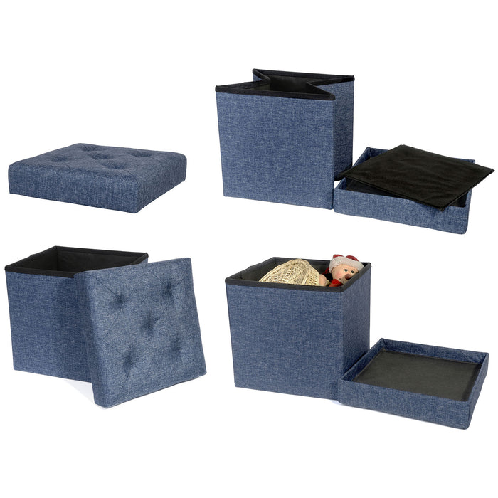 Folding Cube Storage Ottoman with Padded Seat, 15" x 15" - Platinum Series