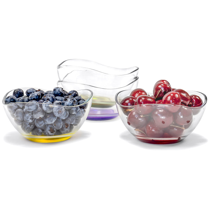 Mini Colored Glass Wavy Serving Prep Bowls, 10.5 Ounce - Set of 4