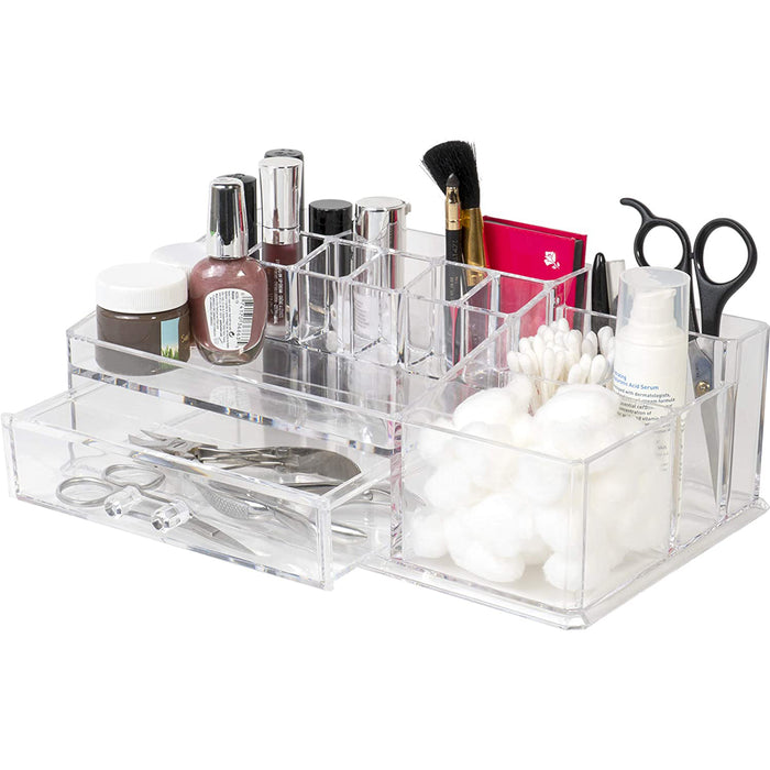 Red Co. Crystal Clear Large Plastic Makeup Palette Organizer - Countertop Cosmetic Display Case Jewelry Storage Box with Drawer