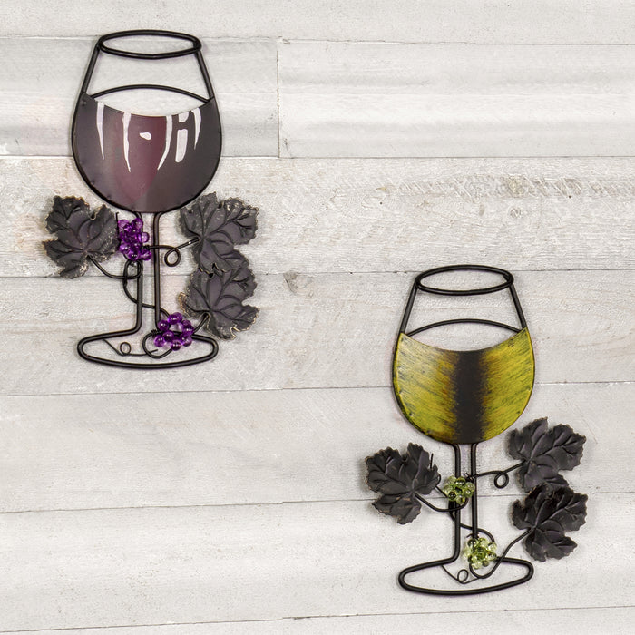 Red Co. Wall Metal Wine Art - Red Wine/White Wine Glass Set of 2 - Home Bar Wine Decor - Great Gift for Wine Lover!