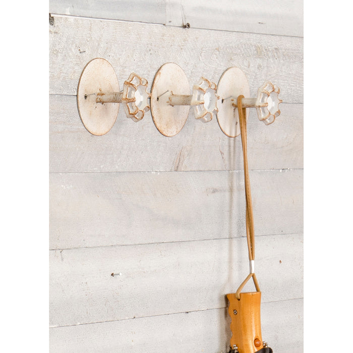 Vintage Water Faucet Valve Handle Wall Hooks - Decorative Distressed Metal Hangers (Set of 3)