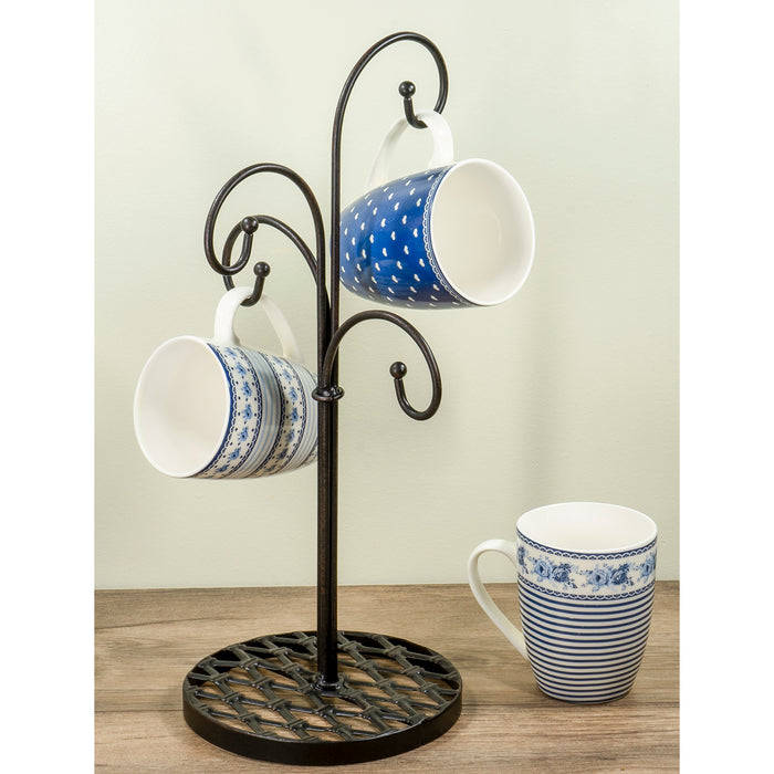 Red Co. Curved Tree 4 Arm Metal Kitchen Stand Cups and Mugs Holder in Mahogany Finish - 16"