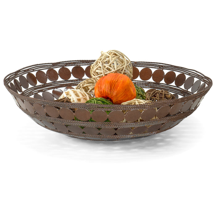Red Co. Decorative Round Iron Ring Centerpiece Basket Bowl, Circle Design with Braided Wire