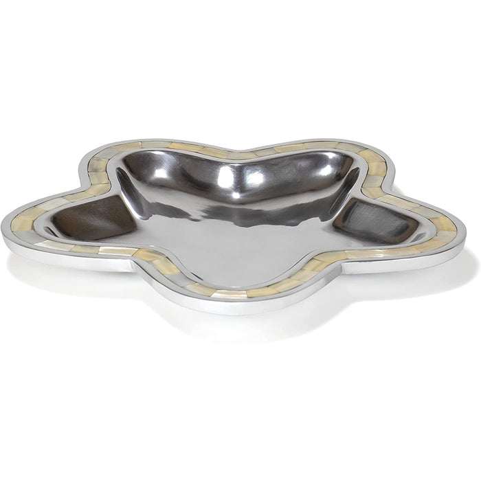 Red Co. Large Decorative Durable Aluminum Star Shaped Serving Plate Tray in Silver Finish with Iridescent Pearl Border for Cupcakes, Appetizers, Pastries – 11 x 11 x 1.25 Inches