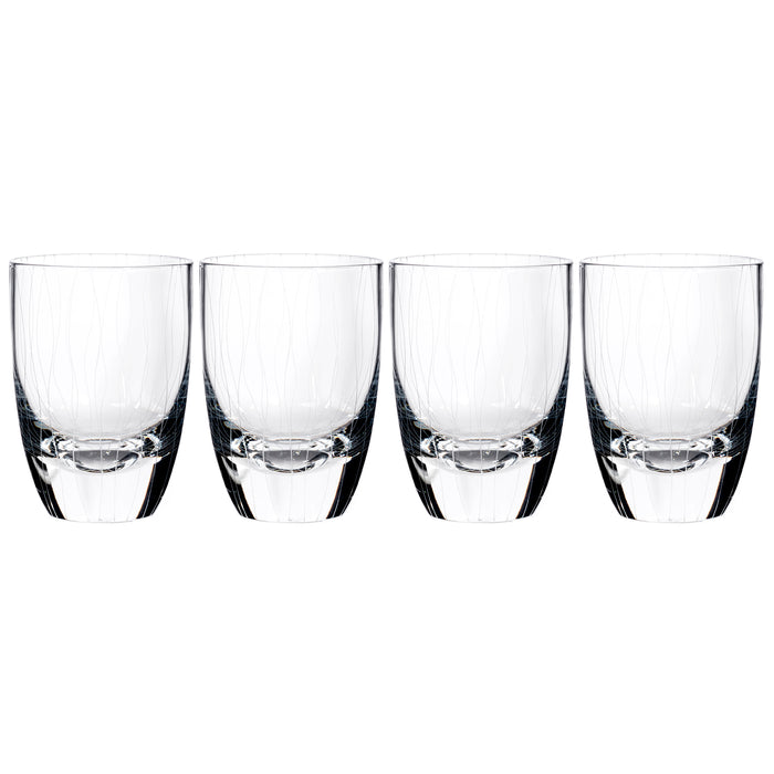 Hand Crafted Breeze Heavy Base Tumbler Highball Drink Glasses with Vertical Wave Stripes, Set of 4