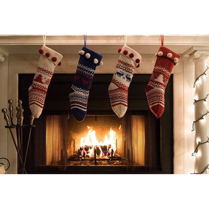 Knitted Christmas Stockings Traditional Holiday Season Santa Socks Classic Sweater Pattern Scandinavian Decoration for Mantel & Staircase Gift Holder - Set of 2