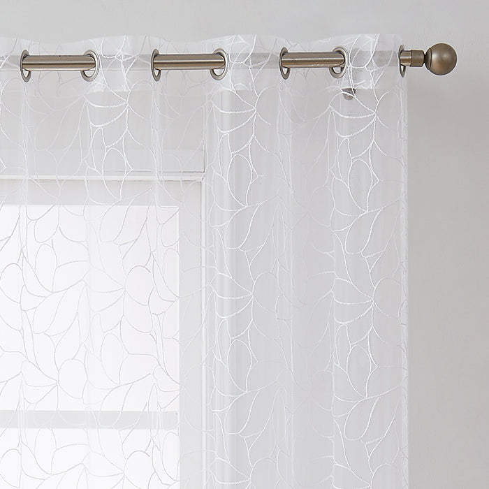 Red Co. Semi Sheer Embroidered Soft Decorative Linen Curtains with Grommets 2 Piece Set, 54" x 63"