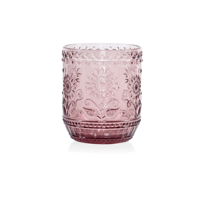 Vintage Botanist Drinking Glass Set, Luxurious Floral Embossed Decorative Glassware, Set of 4, 4-inch, 12 oz