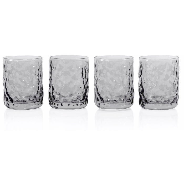 Set 4 Pinched DIMPLED Tumblers thick DRINKING GLASSES Cocktail Low Ball  12oz