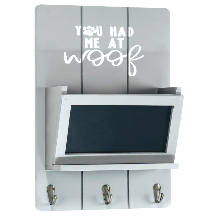 Red Co. 10” x 14” Wooden Wall Key Holder with 3 Metal Hooks and Chalkboard Shelf – You Had Me at Woof