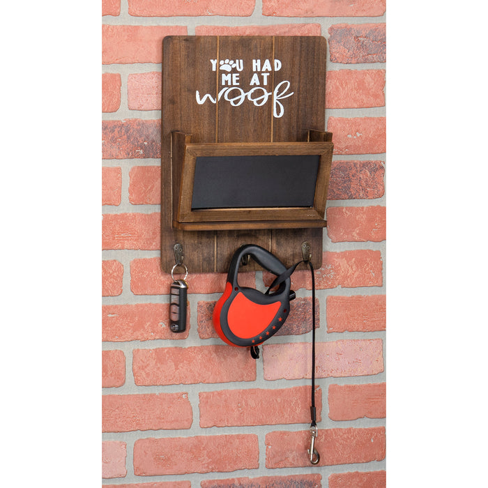 Red Co. 10” x 14” Wooden Wall Key Holder with 3 Metal Hooks and Chalkboard Shelf – You Had Me at Woof