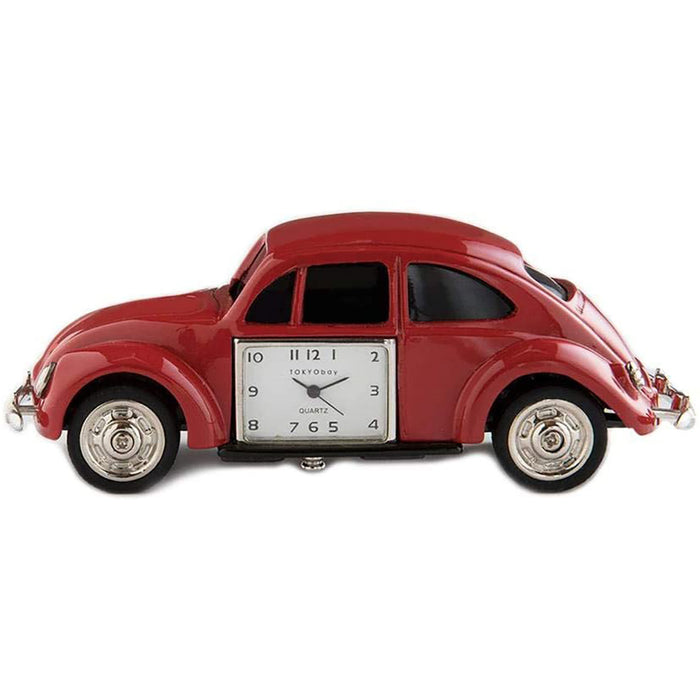 Red Co. Miniature Vintage Beetle Car, Novelty Desk Table Desktop Collectors Clock - 4"