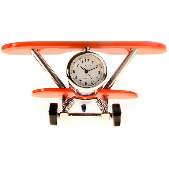 Red Co. Miniature Retro Aircraft Plane, Novelty Desk Table Desktop Collectors Clock - 3.5"