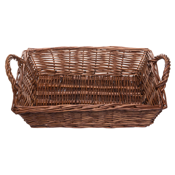 Red Co. All-Purpose Rustic Display Basket Bin, Rectangular Shape with Two Handles, Brown Willow, 14.5 Inches