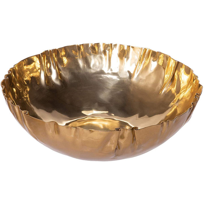 Red Co. Gold Round Hammered Bowl with Curved Folded Edges, Home Décor Centerpiece, Large - 11 Inches