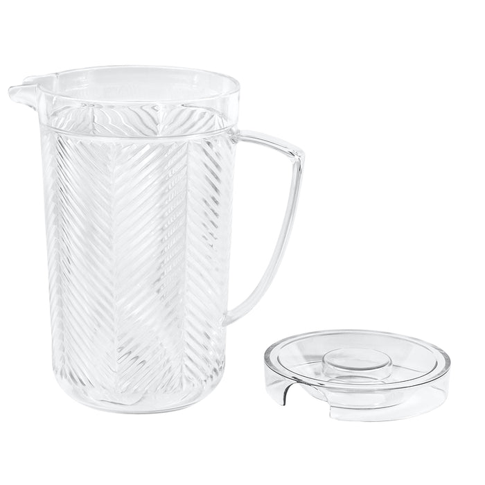 Red Co. Chevron Clear Polystyrene Pitcher with Lid for Water, Iced Tea, Lemonade, Hot and Cold Beverages - 80 Ounce - Made in USA