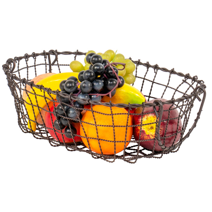 Red Co. Oval Black Metal Fruit Basket Multi Purpose Kitchen Home Organizer Bin with Handles