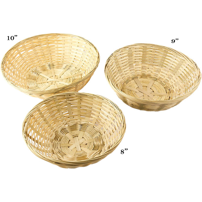 Red Co. All-Purpose Rustic Round Display Basket, Bamboo, 2.5 Inches, Stackable Set of 3
