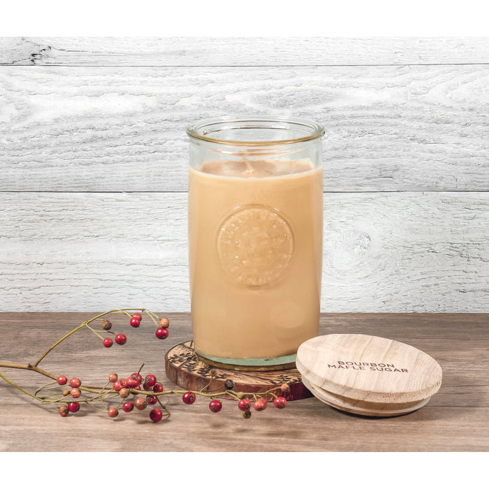 Red Co. Swan Creek Highly Scented Glass Pillar Candle Cylinder with Wooden Lid – Bourbon Maple Sugar, 12 oz.