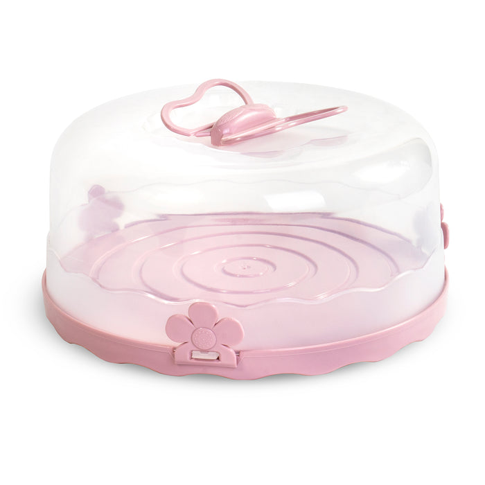 Red Co. Pink Round Cake and Pastry Dessert Carrier Caddy Baking Pan Keeper Take Away Holder with Collapsible Butterfly Handles