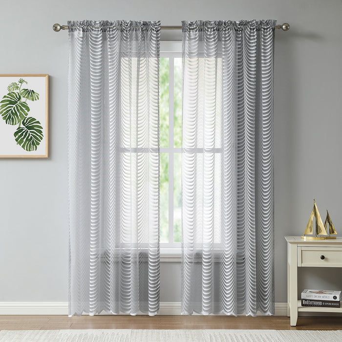 Red Co. Semi Sheer Wave Pattern Soft Decorative Rod Pocket Silver Curtains 2 Piece Set, 54" x 63"