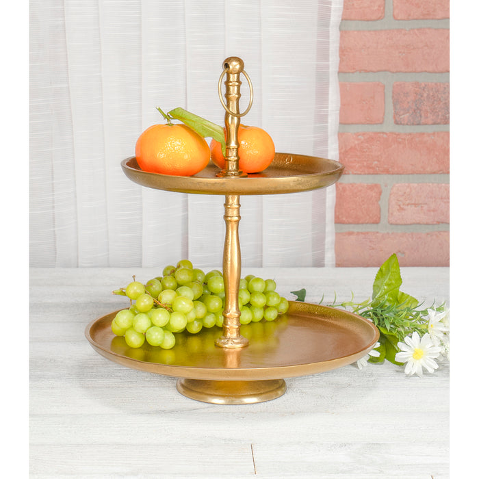 Red Co. Round Gilded Metal Two-Tiered Decorative Tray Display Stand Home and Kitchen Organizer, 11.75" Diameter