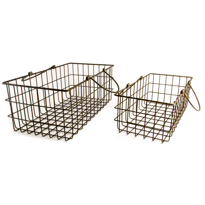 Rectangular Metal Country Style Basket with Handles, Set of 2 - Small and Large