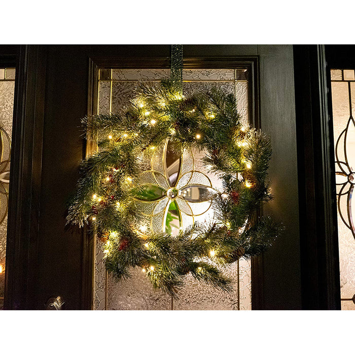 Red Co. 26 Inch Light-Up Christmas Wreath with Pinecones & Pine, Solar Powered LED Lights