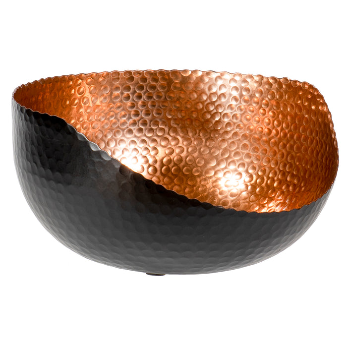 Red Co. Modern Round Decorative Hand-Hammered Slant-Cut Centerpiece Bowl for Home and Kitchen Décor, Black/Copper, Large – 10 Inches