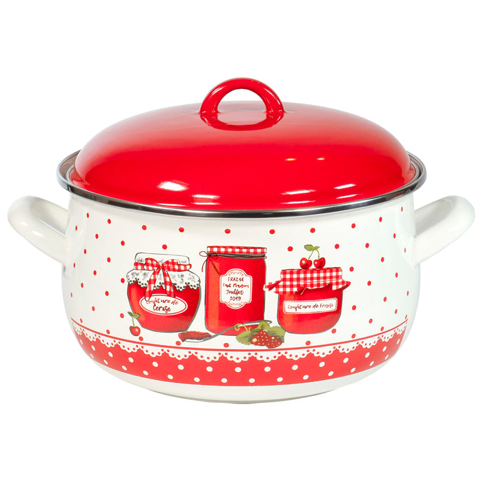 Red Co. Enameled Cookware Belly Deep Metal Induction Stockpot with Lid, Vintage Red Margarine Design Print