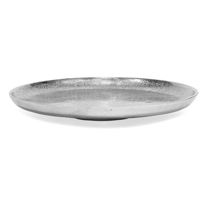 Red Co. 13” Decorative Round Textured Aluminum Centerpiece Tray in Distressed Silver Finish