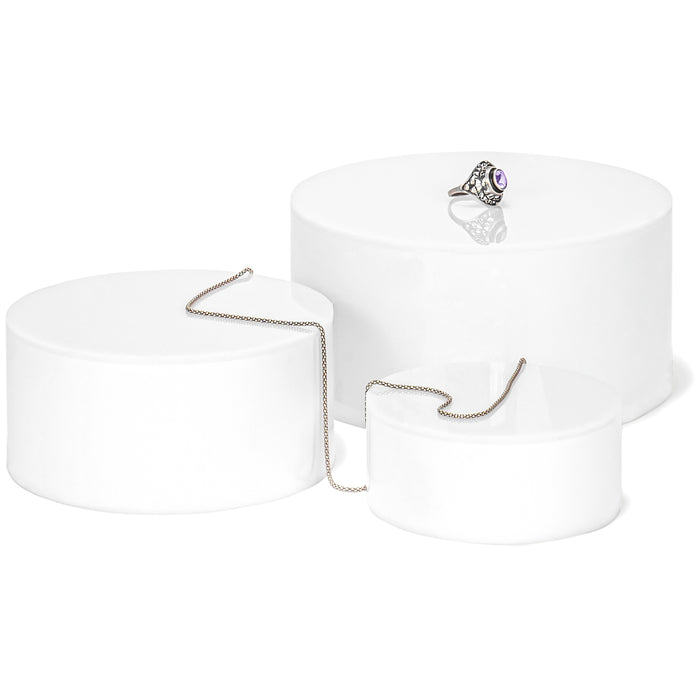 Red Co. Glossy White Acrylic Round Cylinder Display Nesting Riser Stands with Hollow Bottoms - 3-Pack