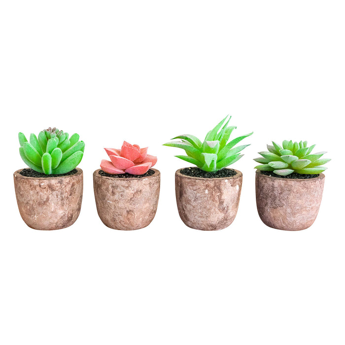 Red Co. Set of 4 Assorted Decorative Faux Succulents, Artificial Potted Plants for Home or Office, Mini