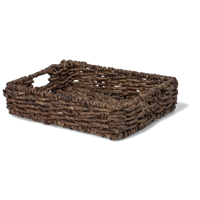 Red Co. 13” x 10” Large Decorative Rectangular Natural Seagrass Basket Tray Organizer, Dark Brown