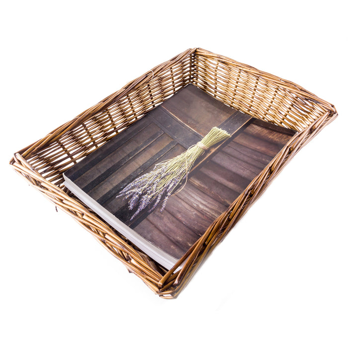 Rectangular Willow Letter Size File Tray in Dark Caramel Brown - 14.5"L x 11"W x 4"H