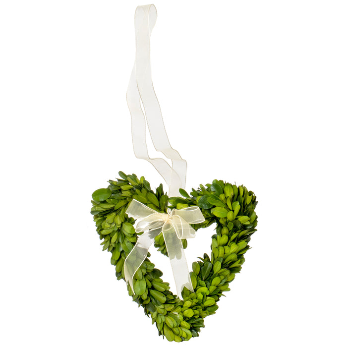 Red Co. 7-Inch Heart Shaped Preserved Boxwood Wreath with Ribbon, for Indoor Wall, Door, Window, and Party Decoration