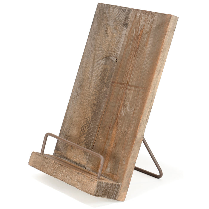 Red Co. Rectangular Aged Fir Wooden Cookbook Holder with Folding Weathered Iron Reclining Leg Stand 8.5" x 12.75"