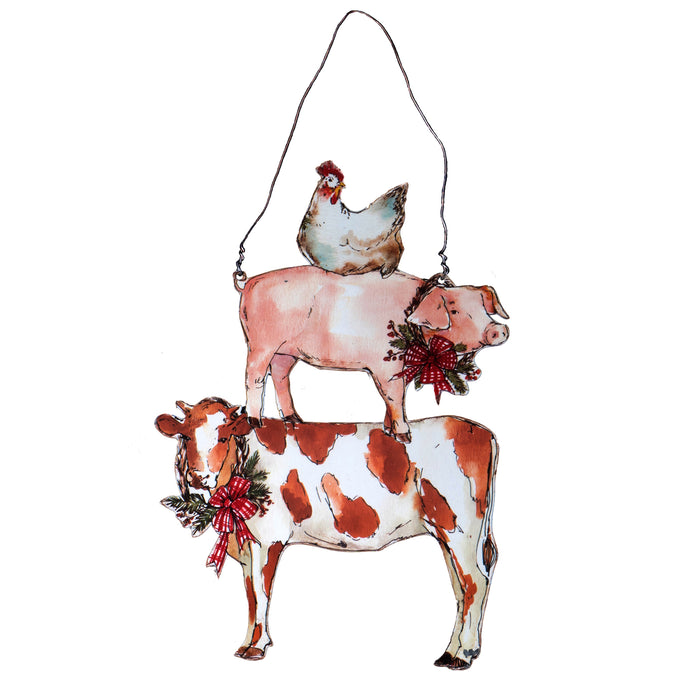 Red Co. Decorative Metal Farm Animals Wall Art Décor Ornament with Wire Hanger – Chicken, Pig, Cow
