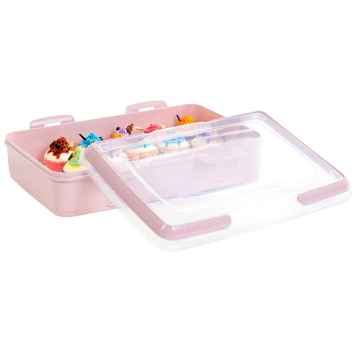 Red Co. Pink Rectangular Pastry and Pie Carrying Box Folding Handle Multi Purpose Food Storage with Lid- 16.5" x 7" x 11.25"