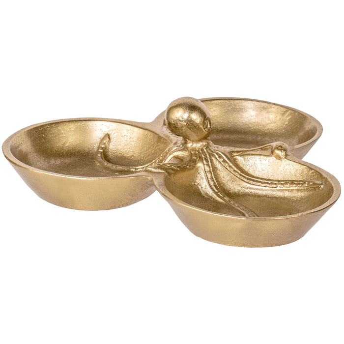Red Co. 3 Section Gilded Octopus Bowl, Home Decorative Centerpiece Tray — 9 Inches