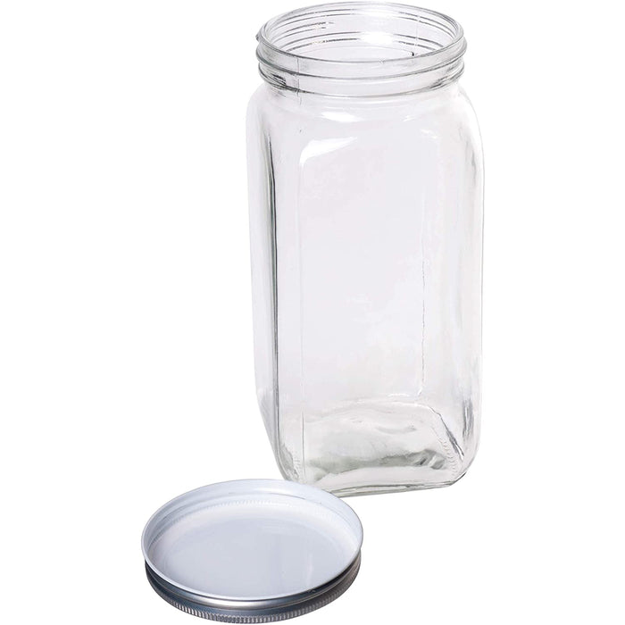 Classic Food Saver Canister, Square Glass Storage Container Jar with Metal Lid - 67.75 Ounces