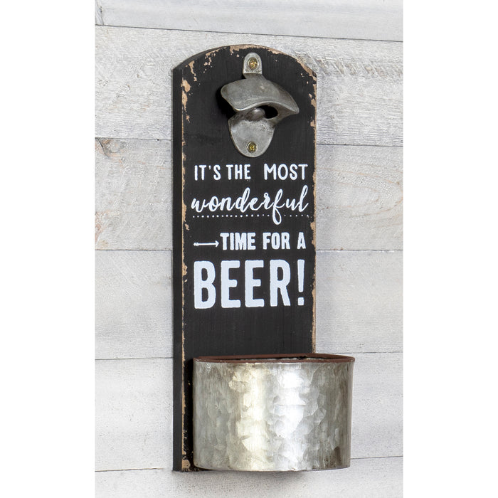 Red Co. Galvanized Metal Wall Mounted Bottle Opener Top Holder Home Rustic Décor Sign
