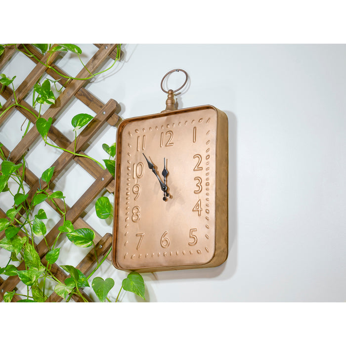 Red Co. Rectangular Wall Mount Clock Copper Finished, Rustic Décor for Kitchen, Living Room, Bathroom, 12.5 x 19 Inches