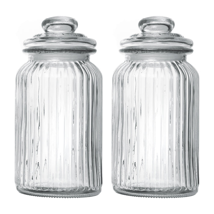Exclusive Line Ripple Food Storage Tall Glass Jar Canister with Airtight Lid, 42.5 Ounces
