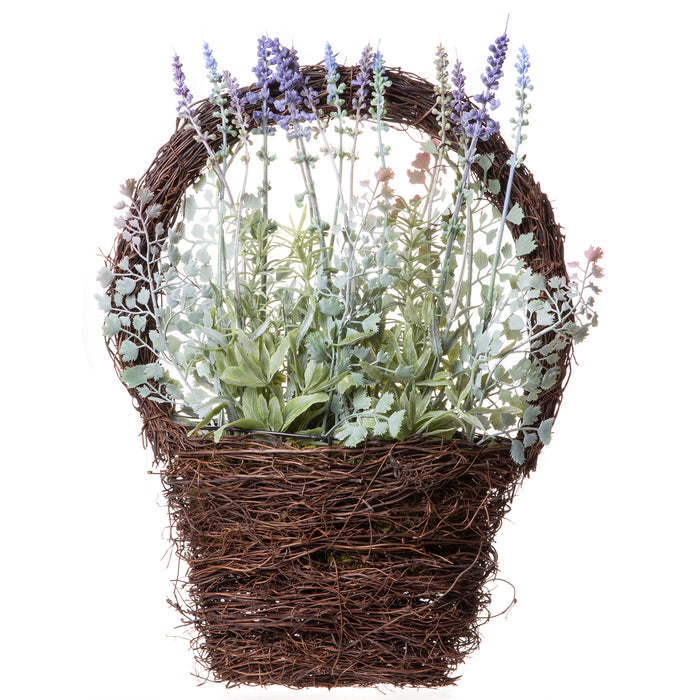 Red Co. Artificial Lavender Faux Wall Basket - Home Decor for Front Door or Indoor Wall - 16.5"