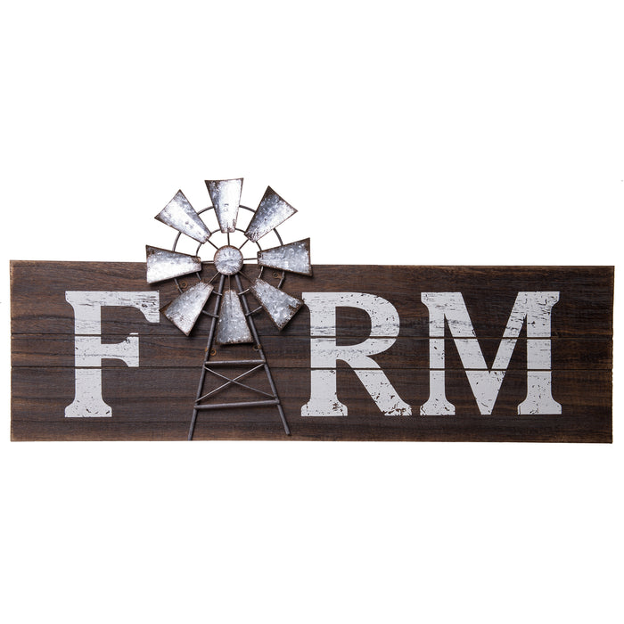 Farm Windmill Wood Rustic Sign - Country Home Wall Décor - 23.5 x 10.5 inches