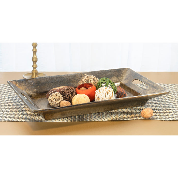 Red Co. 16” x 10” Large Decorative Aluminum Serving Tray with Cut-Out Handles, Distressed Silver