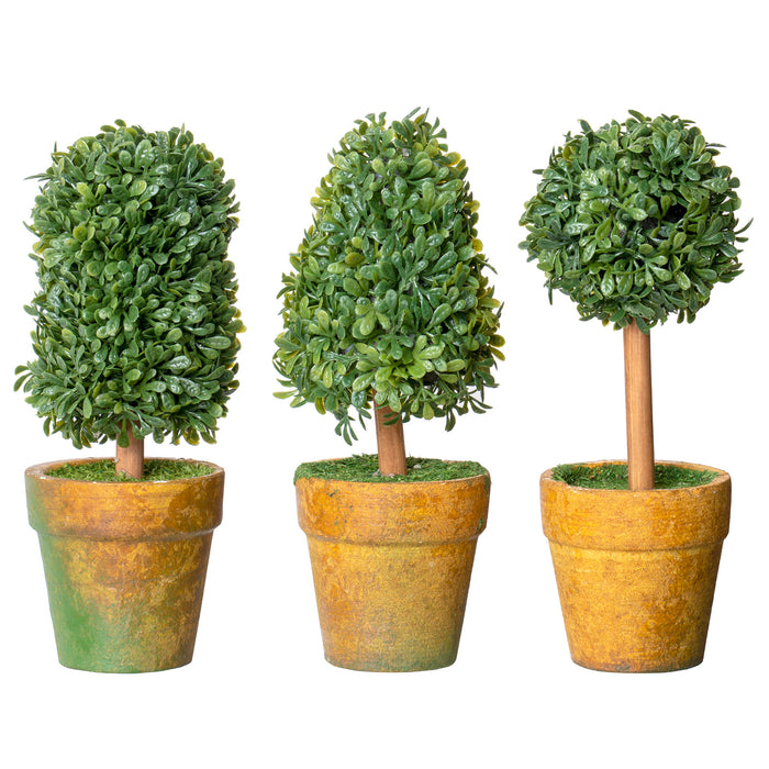 Red Co. Small Artificial Topiary Bush Plastic Plants in Pot - Country Home Garden Décor, 6" Height - Set of 3
